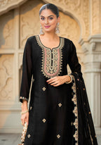 Ethnic Festive Wear Black Primium Chinon Fabric Stitched Suit With Dupatta - Zeeya | Grocsy