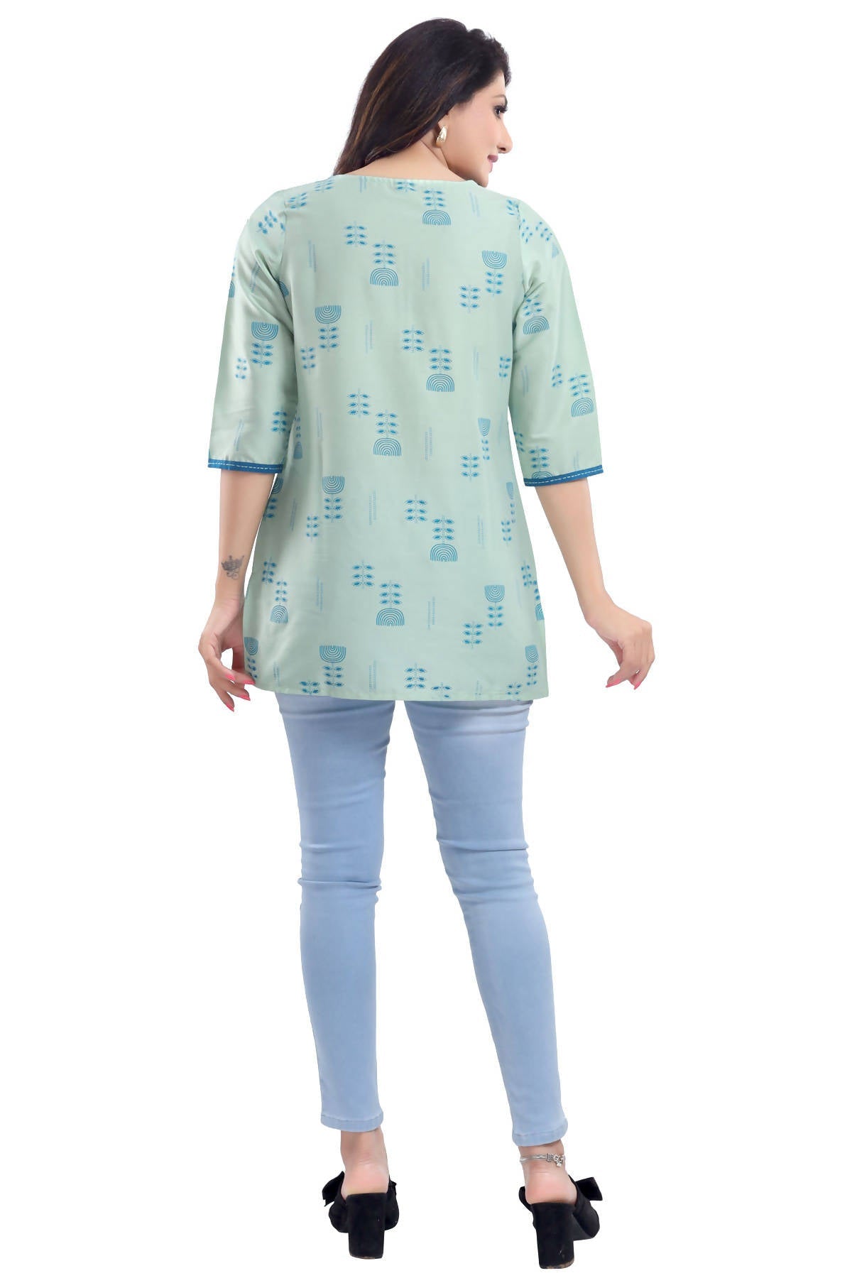 Snehal Creations Luxurious Fine Pista Cotton Silk Short Tunic | Grocsy