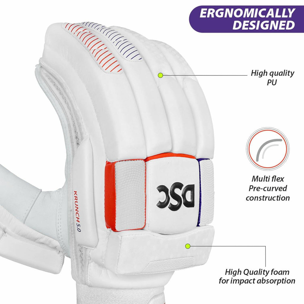 DSC Krunch 7.0 Men's Leather Right Hand Cricket Batting Gloves - Size Small (White Orange) | Grocsy