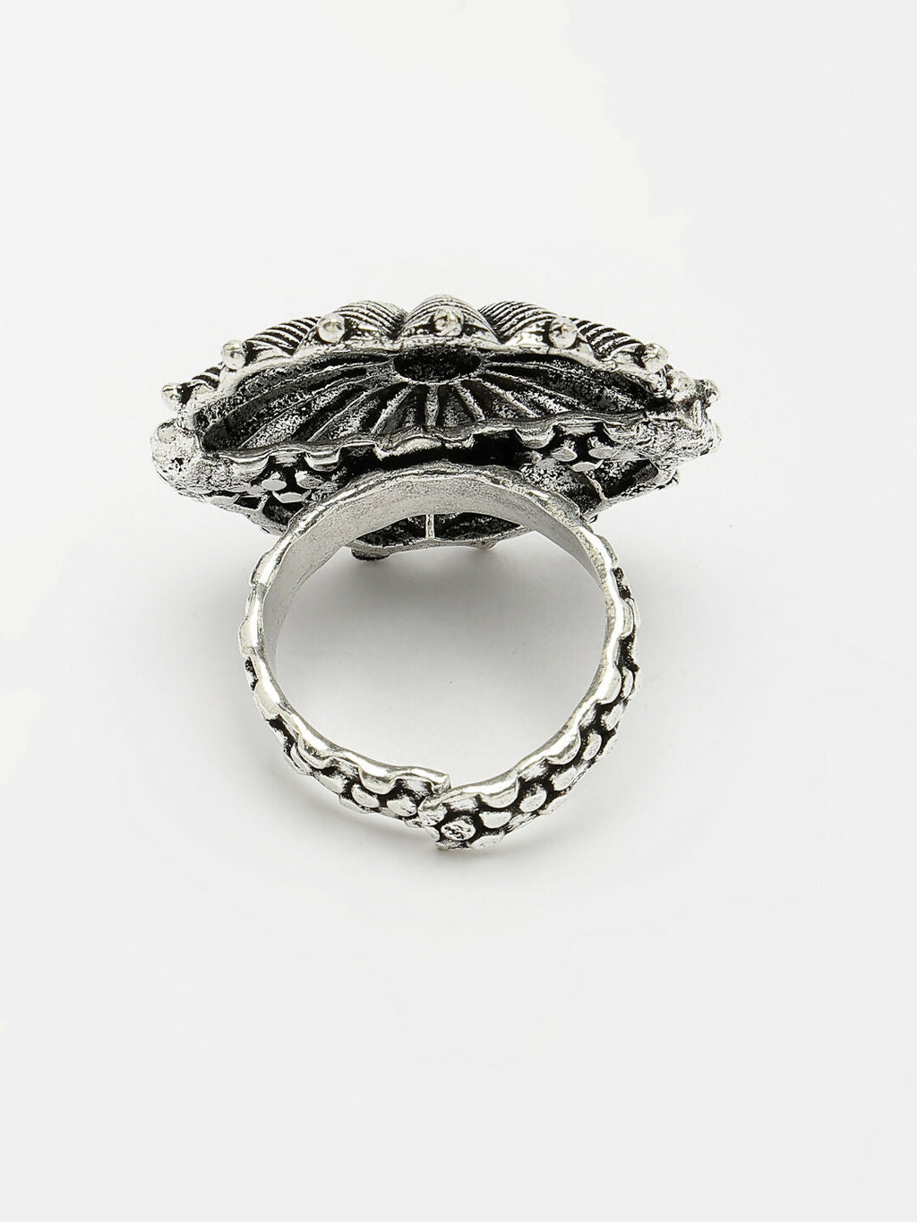 NVR Women's Silver-Toned Floral Shape Adjustable Finger Ring | Grocsy