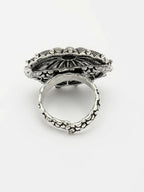 NVR Women's Silver-Toned Floral Shape Adjustable Finger Ring | Grocsy