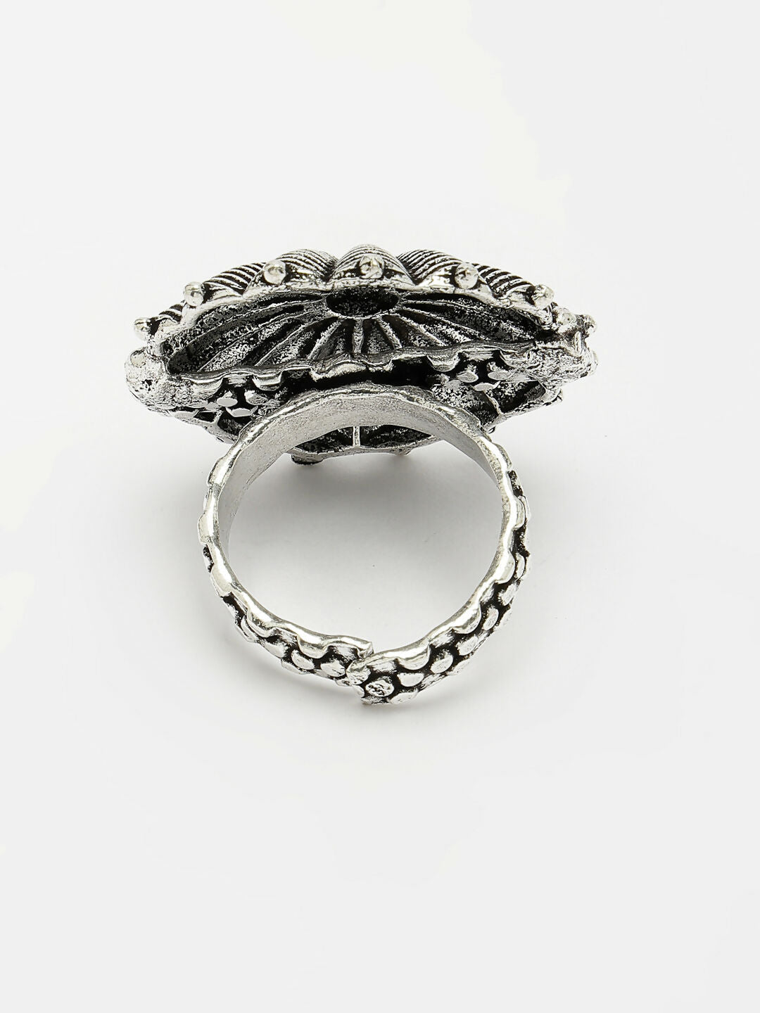 NVR Women's Silver-Toned Floral Shape Adjustable Finger Ring | Grocsy