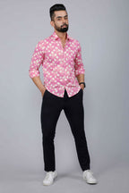 Miravan Men's Pink Print Comfort Cotton Festive Shirt | Grocsy