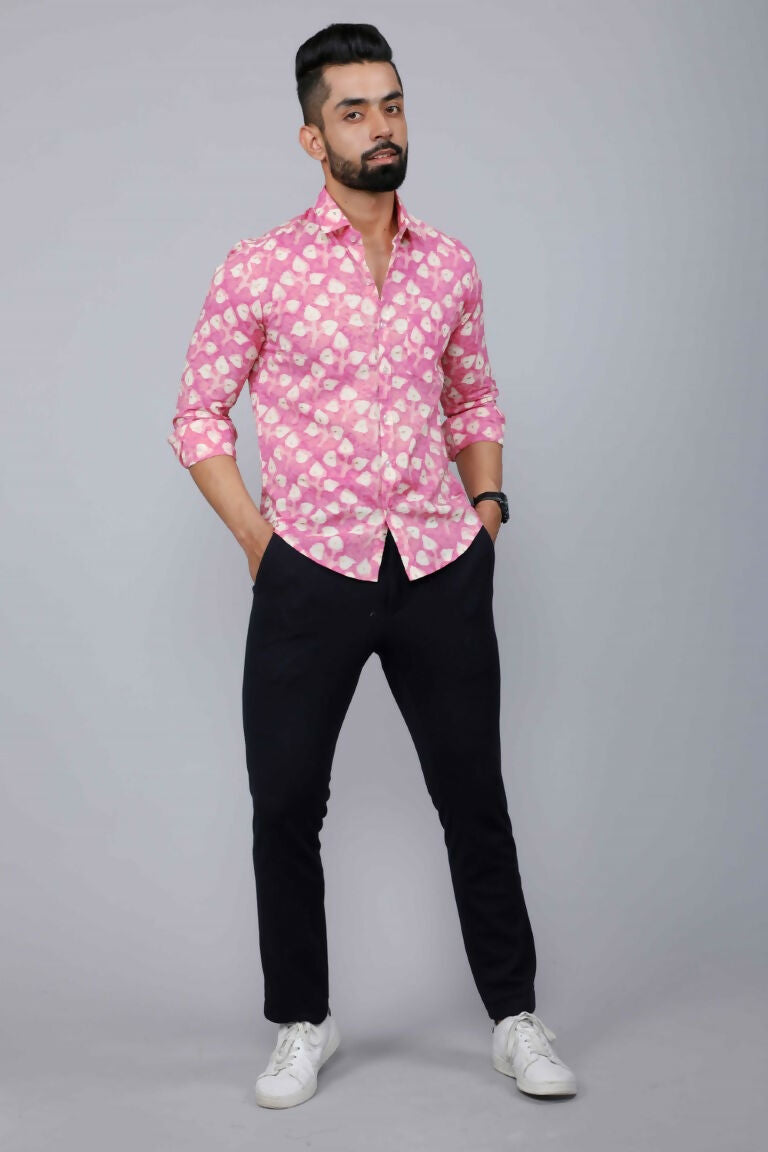 Miravan Men's Pink Print Comfort Cotton Festive Shirt | Grocsy