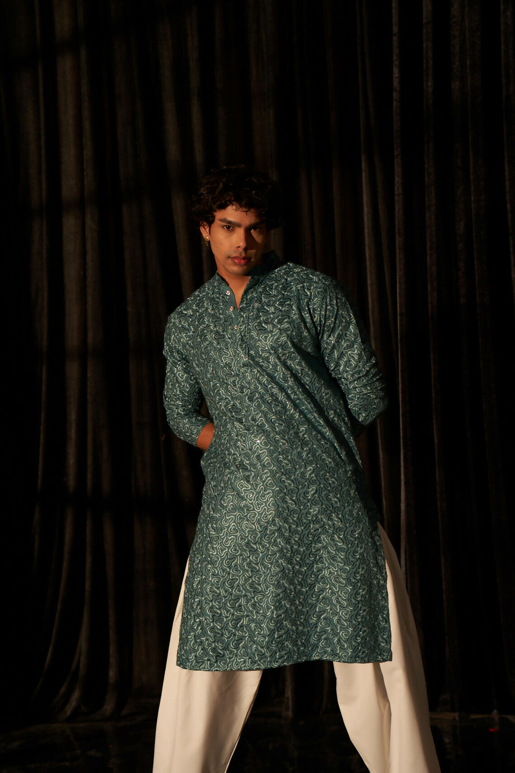 Cyan Blue Viscose Chikankari Embroidery Work Men's Kurta Set - Mahotsav | Grocsy