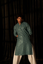 Cyan Blue Viscose Chikankari Embroidery Work Men's Kurta Set - Mahotsav | Grocsy