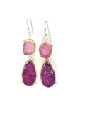 Bling Accessories Pink / Fuchsia Druzy Semi Precious Natural Stone Earrings | Grocsy