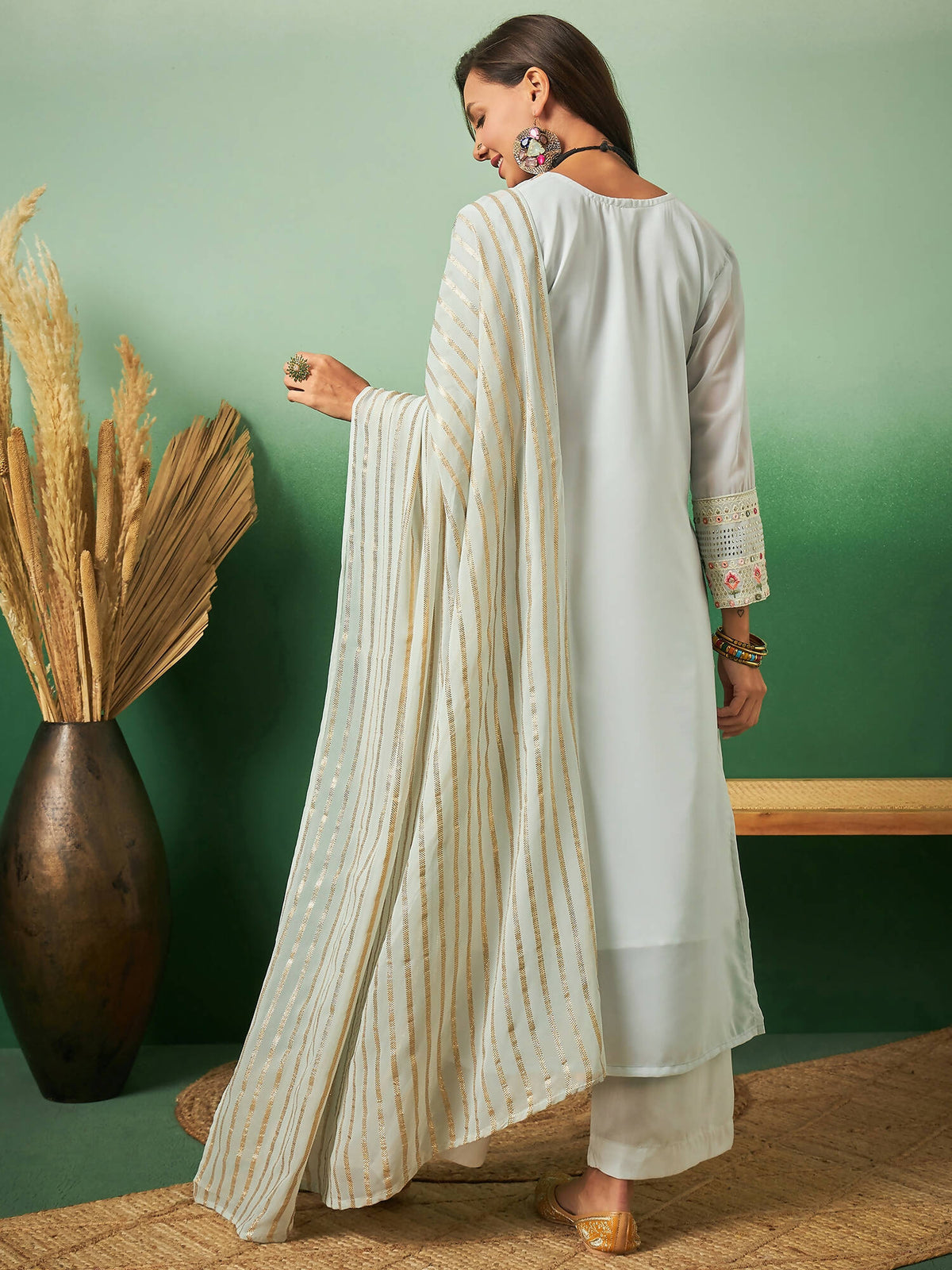 Light Blue Georgette Handwork Unstitched Dress Material - Hanika | Grocsy