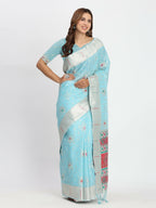 Shree Shyam Fashion Linen Cotton Sky Blue Saree | Grocsy