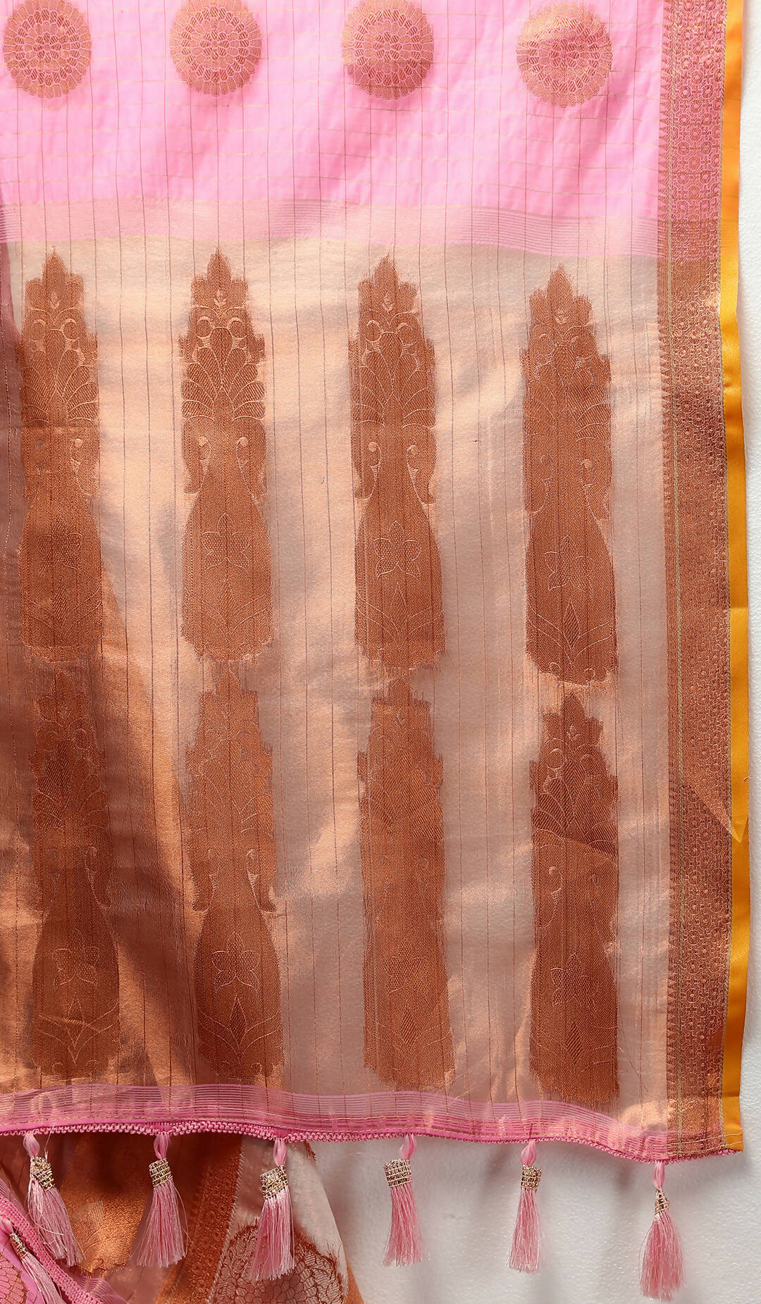 Lorenvalley Fashion Pink Cotton with Woven Design Zari Weaving Saree | Grocsy