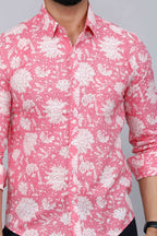 Miravan Men's Pink Floral Print Comfort Cotton Casual Shirt | Grocsy