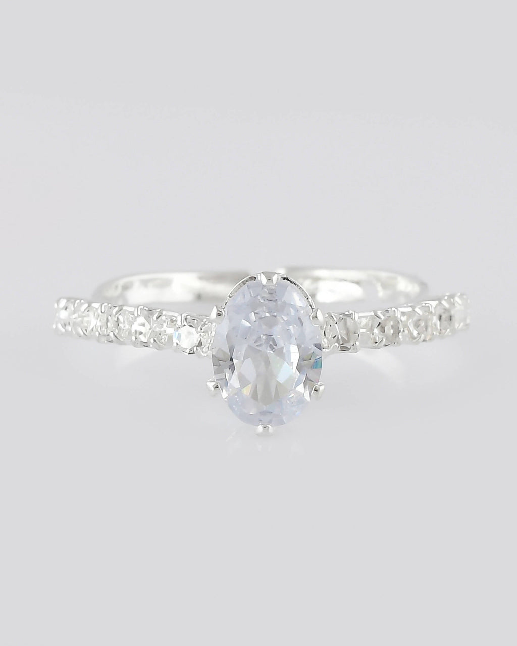 VOJ white CZ-detail Stainless Steel Cubic Zirconia Silver Plated Adjustable Finger Ring | Grocsy