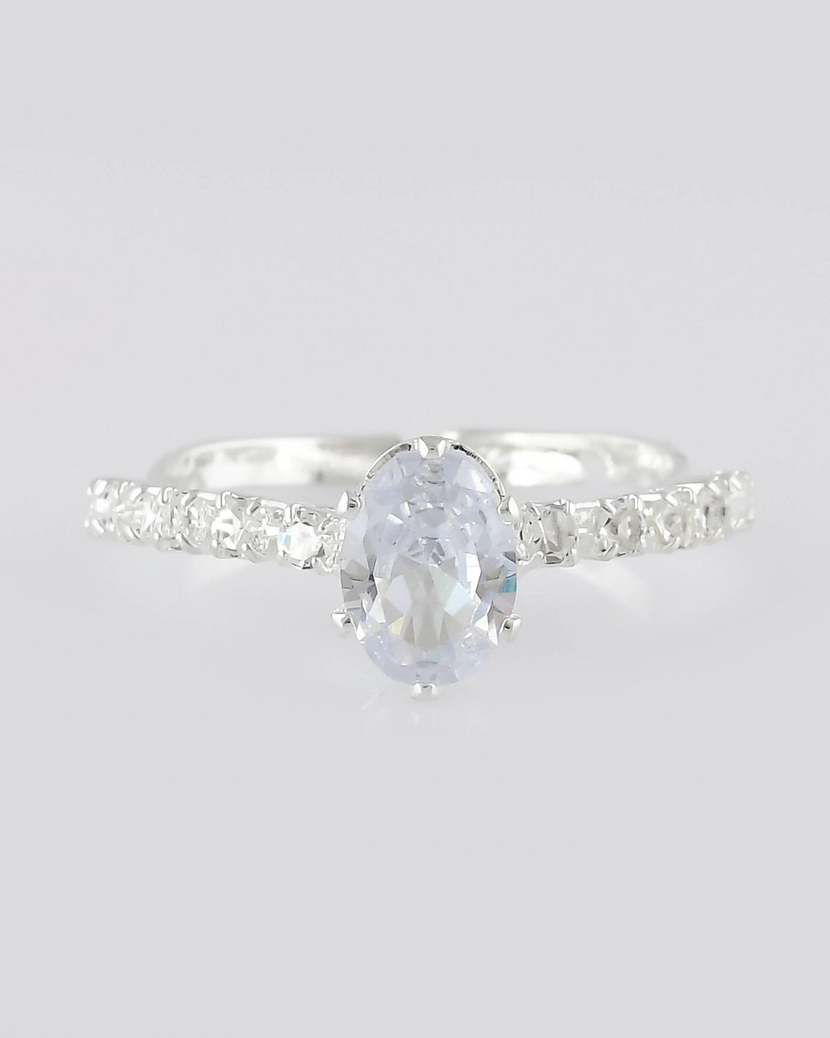 VOJ white CZ-detail Stainless Steel Cubic Zirconia Silver Plated Adjustable Finger Ring | Grocsy