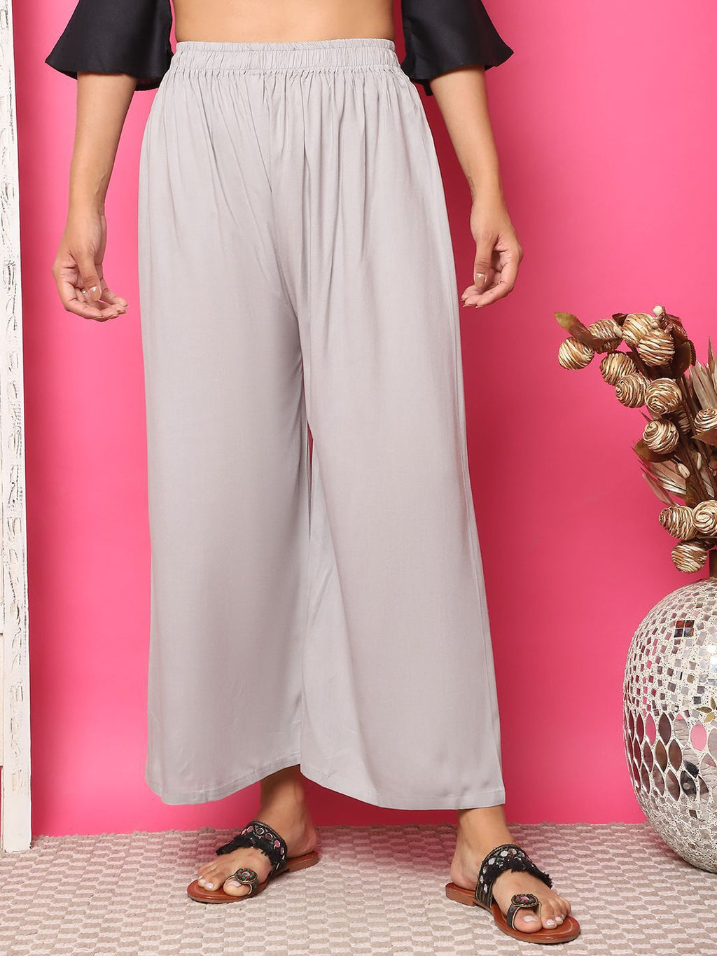 TAG 7 Women High Rise Flared Palazzos | Grocsy