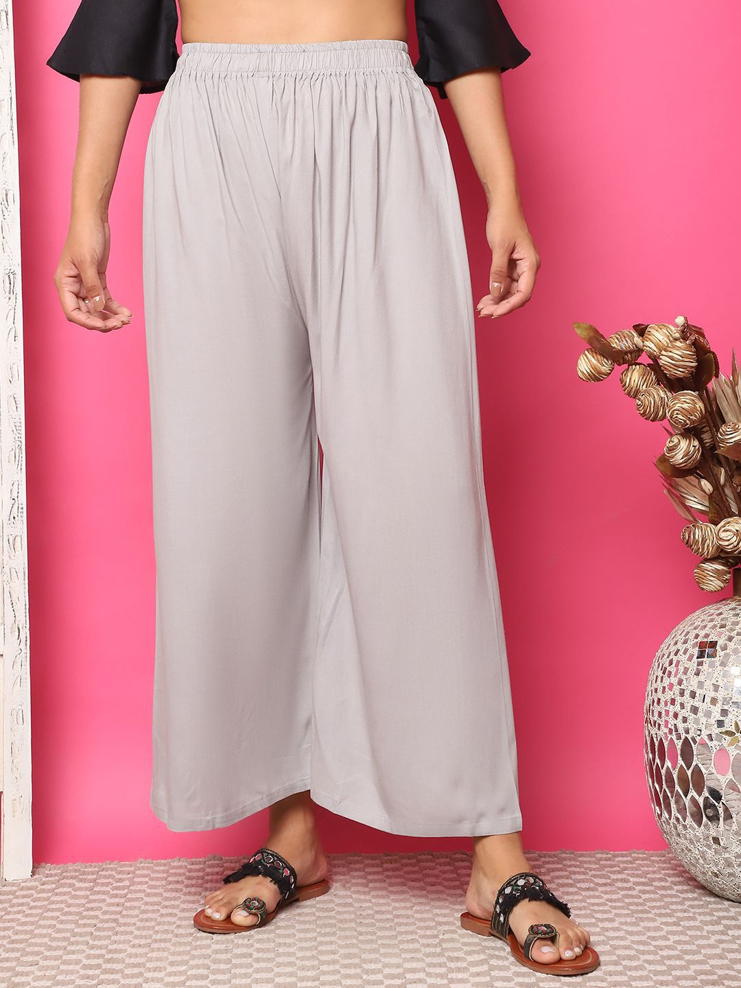 TAG 7 Women High Rise Flared Palazzos | Grocsy