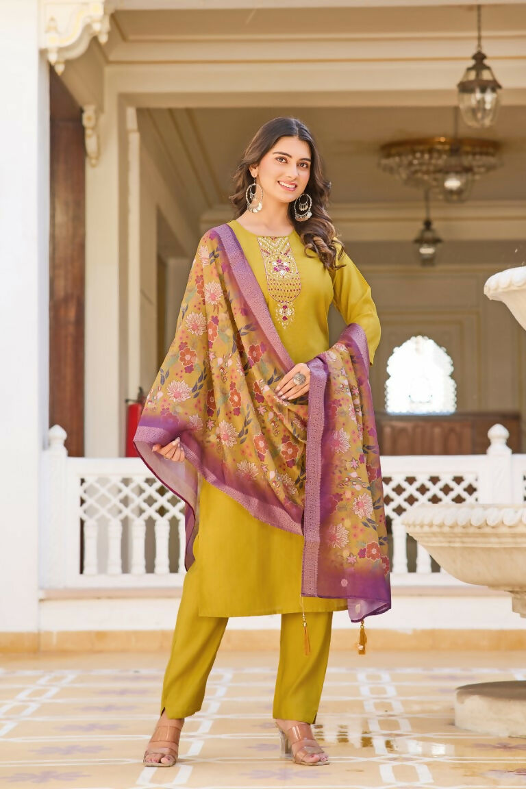Festive Wear Ethnic Yellow vetigun Stitched Suit With Dupatta - Nisha | Grocsy