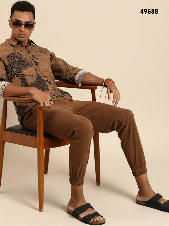 Brown Men Pure Cotton Relaxed Floral Opaque Printed Casual Shirt - Mahotsav | Grocsy
