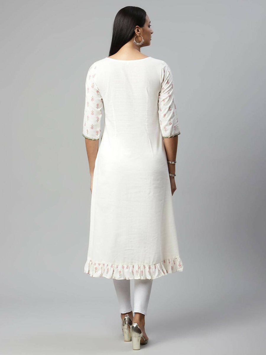 Ahalyaa Women's Off White Cotton Printed Kurta | Grocsy