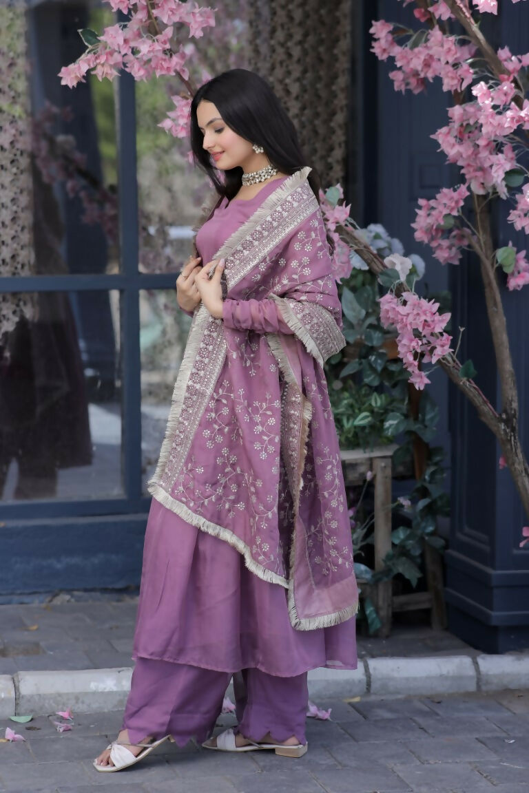 Jyoti Fashion Women's Onion Tabby Silk Designer Kurta with Trouser & Dupatta | Grocsy