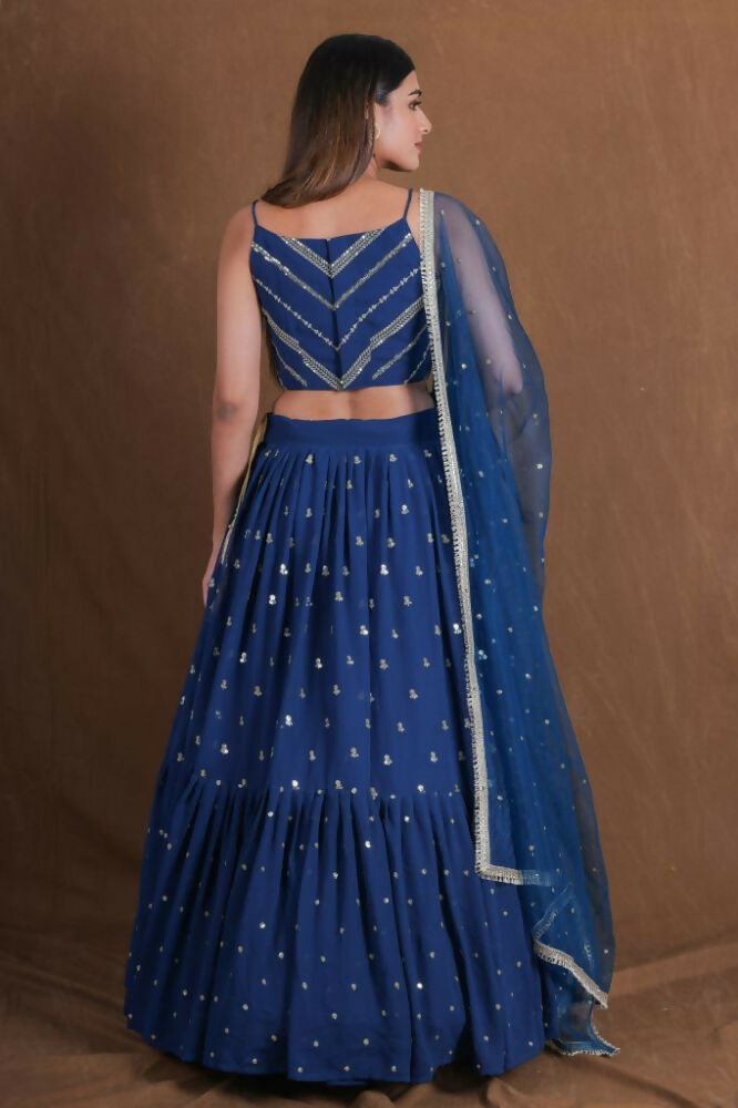 Teal Blue Georgette Sequence Work Lehenga Choli - Jihu Culture | Grocsy