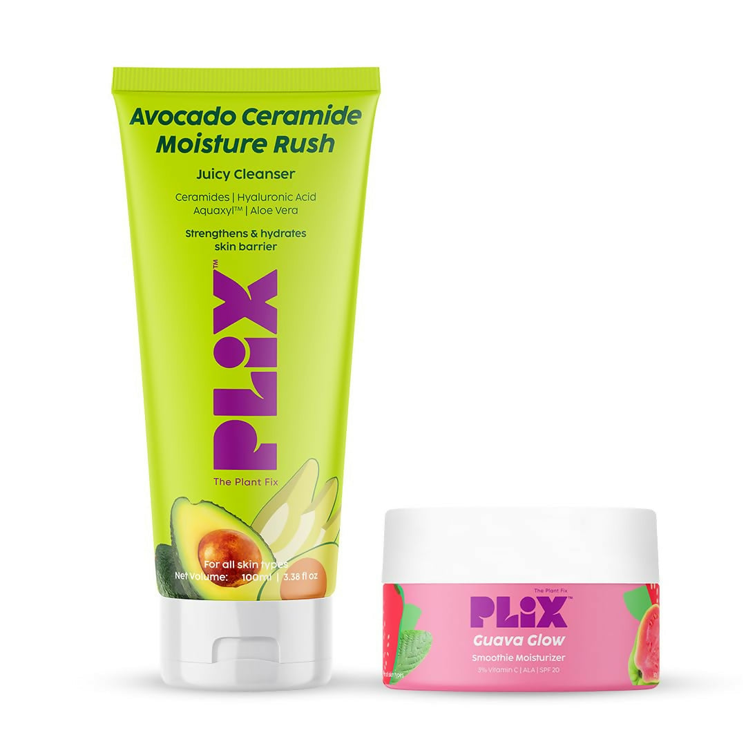 PLIX The Plant Fix Avocado Ceramide Moisture Rush Juicy Cleanser and Guava Moisturizer Combo | Grocsy