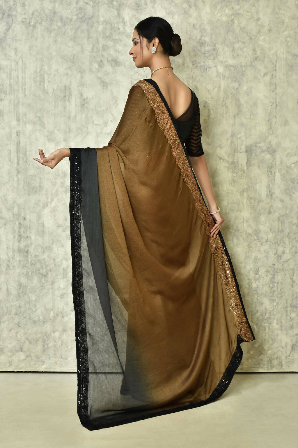 Brown Silk Solid Designer Saree with Blouse - Purvi | Grocsy