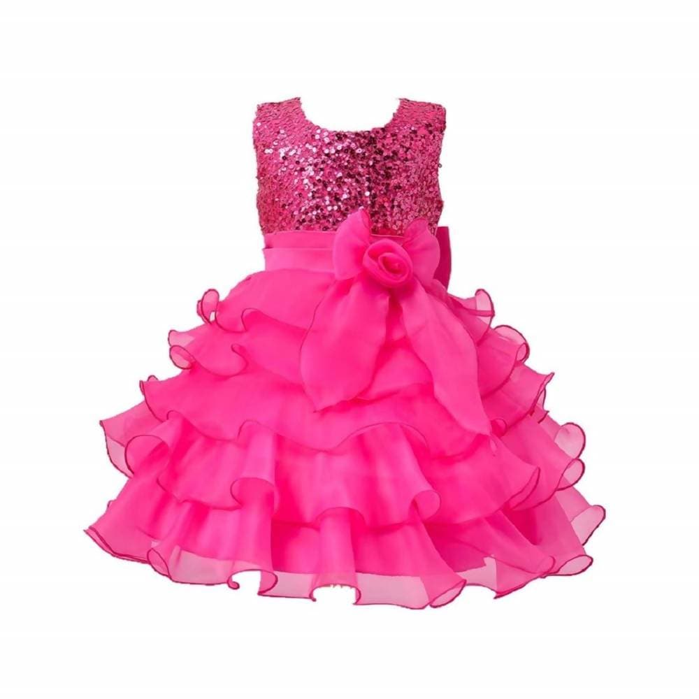 Asmaani Baby Girl's Pink Color Satin Knee Length Frock (AS-dress-22069) | Grocsy