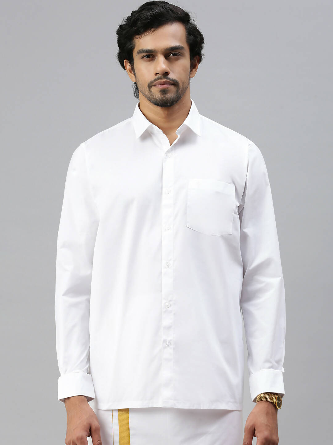 Ramraj Cotton Mens Full Sleeve Formal Poly Cotton White Shirt | Grocsy