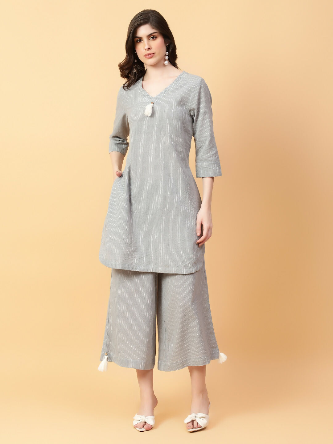 Joban Fashion Grey Cotton Khatha & Hand Work Co-ord Set | Grocsy