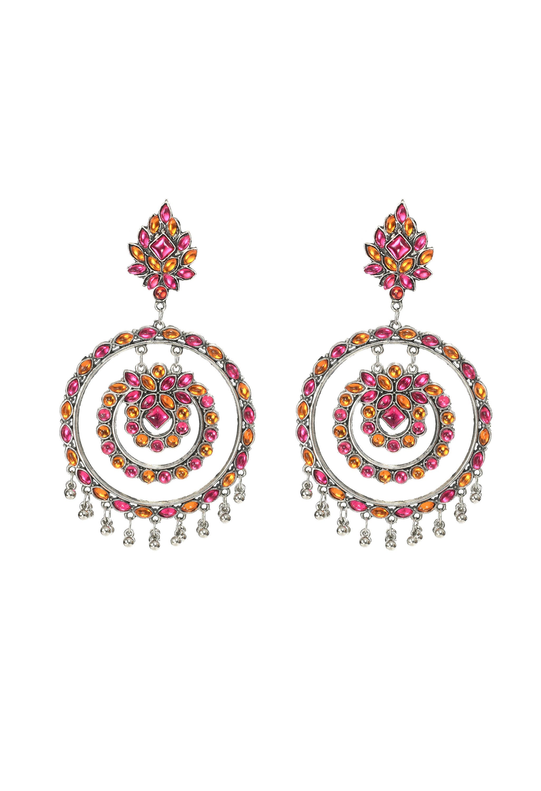 Mominos Fashion Johar Kamal Women's Pink & Orange Kundan Circles Earrings