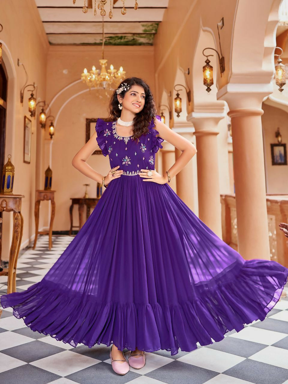 Joban Fashion Purple Readymade Dress With Sequins embroidery Work | Grocsy