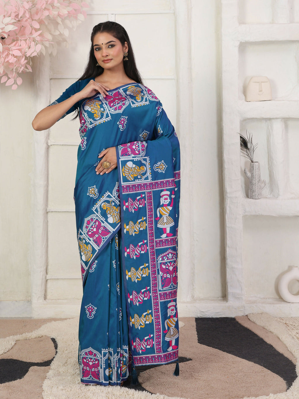 Shree Shyam Fashion Silk Blend Teal Blue Saree | Grocsy