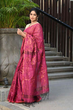 Beatitude Pink Cotton Floral Jamdani Saree | Grocsy