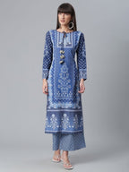 Ahalyaa Women Navy Blue Crepe Floral Print kurta With Palazzo | Grocsy