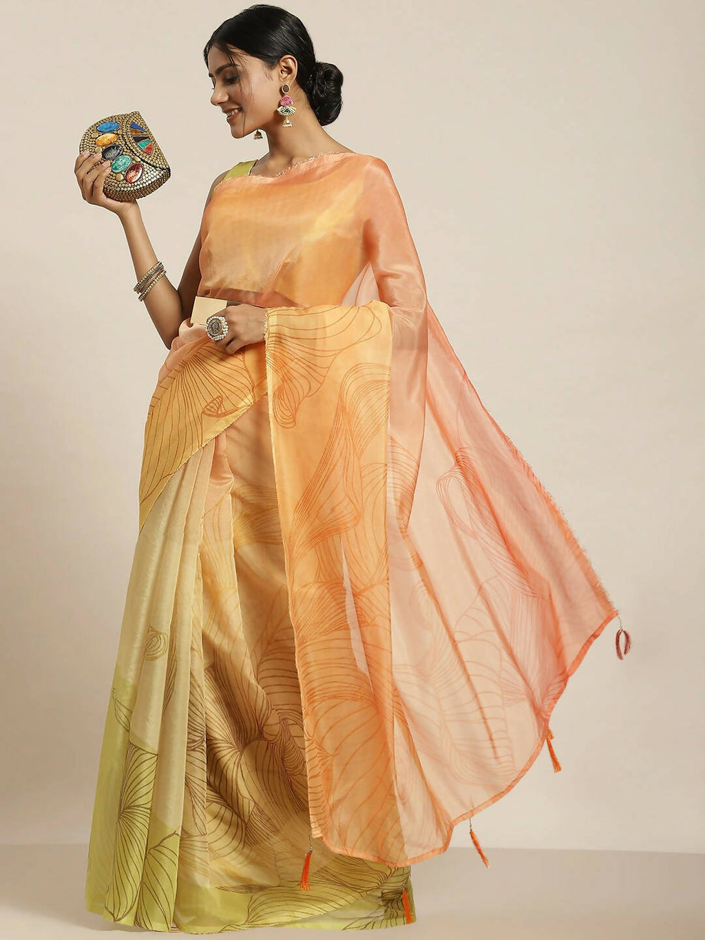 Multicolor Organza Printed Saree With Blouse Piece - Nivaa | Grocsy