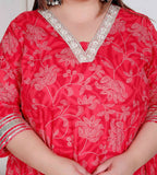 Miravan Plus Size Women'S Red Embroidered Anarkali Kurta And Dupatta  | Grocsy