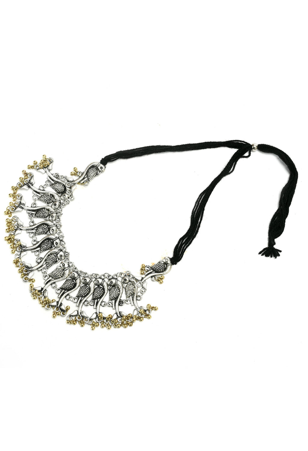 Mominos Fashion Johar Kamal Oxidised Silver-Plated Brass Finish Peacock Choker For Women (Silver/Golden) | Grocsy
