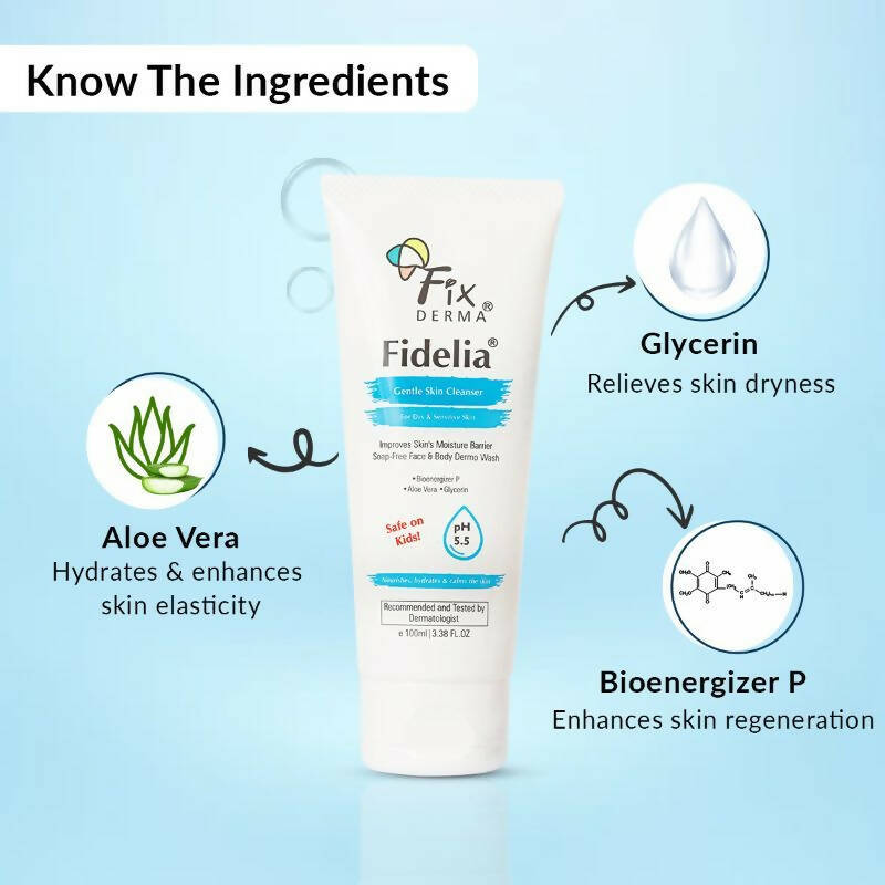 Fixderma Fidelia Gentle Skin Cleanser For Dry & Sensitive Skin | Grocsy