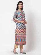 Myshka Multi Silk Printed 3/4 Sleeve Round Neck Casual Kurta | Grocsy