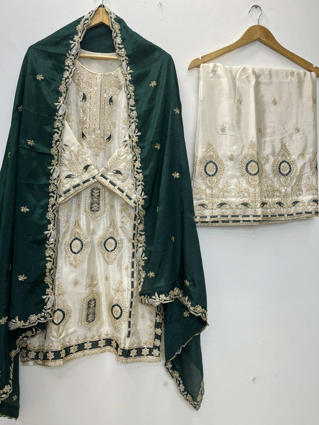 Teeya Creation Green Color Chinon Silk Party Wear Trending Palazzo Set | Grocsy