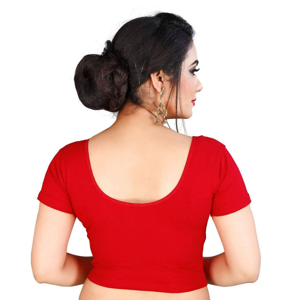 Vamika Red Lycra Plain Blouse | Grocsy