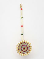 NVR Women's Gold-Polished CZ Stone-Studded Borla Maang Tikka | Grocsy