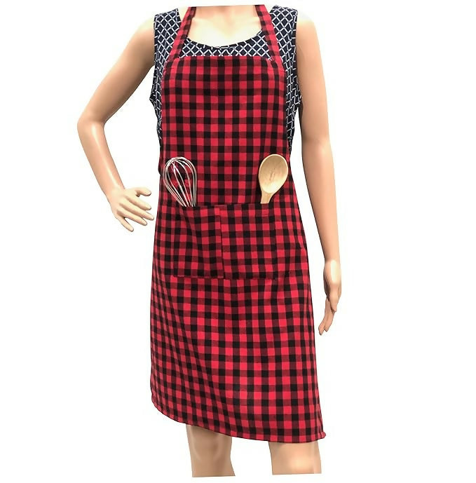 Pixel Home Cotton Apron Check Kitchen-Red Checked | Grocsy