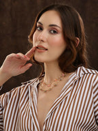 Beaded Pearl Necklace with Grey and Pink Colourful Motifs - Ruby Raang | Grocsy