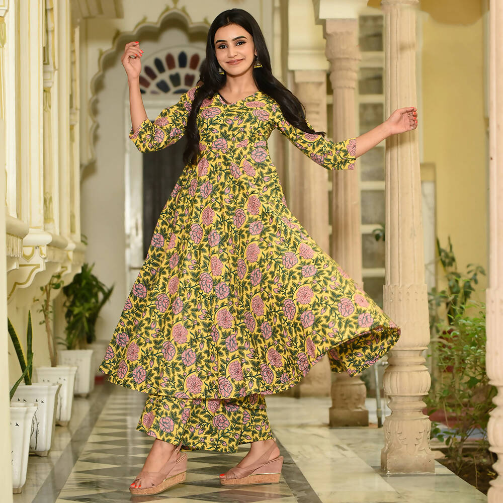 PartyWear Designer Golden Yellow Pure Maslin Palazzo Suit - Anbazaar | Grocsy