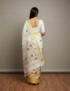 Morchari White Mal Chanderi With All Over Kantha Hand Work Saree | Grocsy
