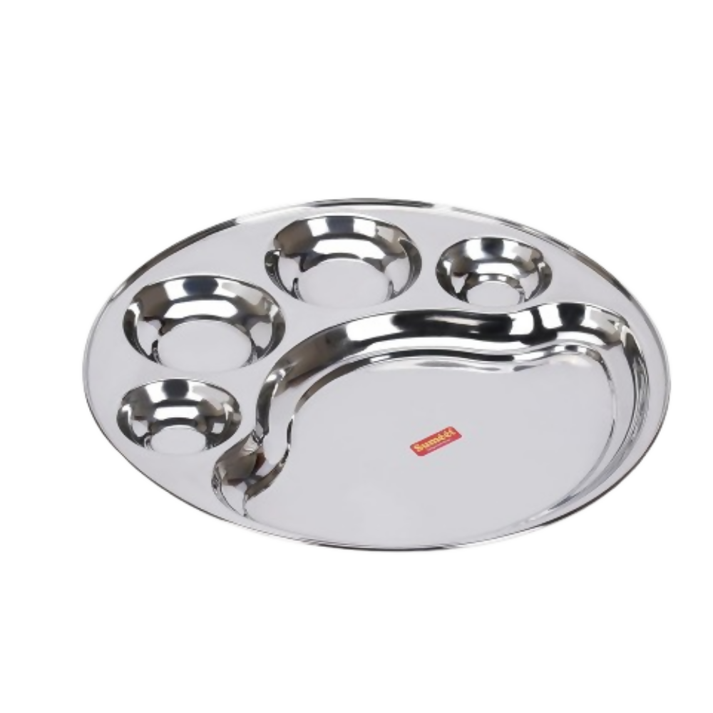 Sumeet Stainless Steel Round 5 in 1 Compartment Lunch/Dinner Plate - Big | Grocsy