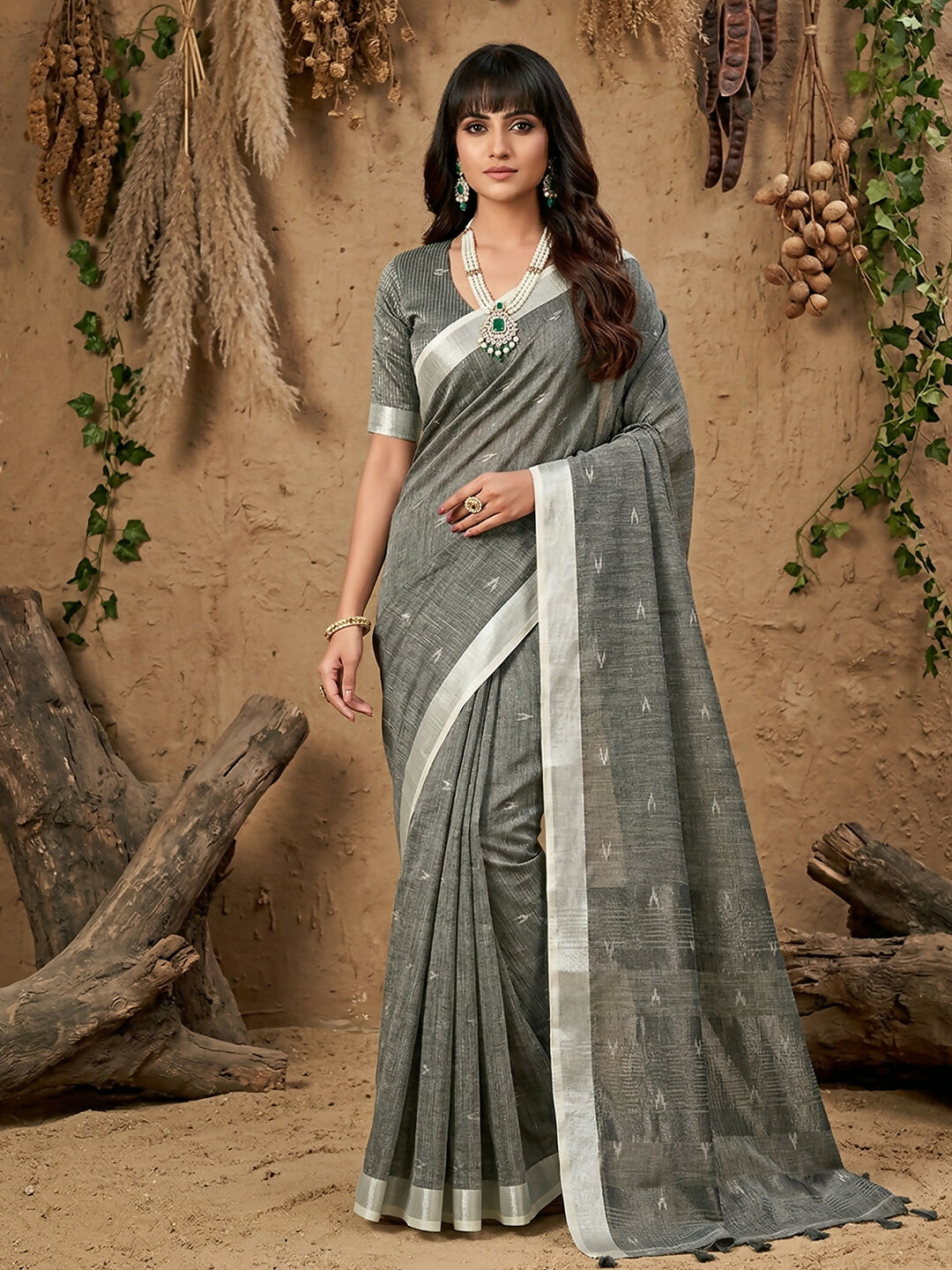 Shree Shyam Fashion Gray Linen Cotton Saree | Grocsy