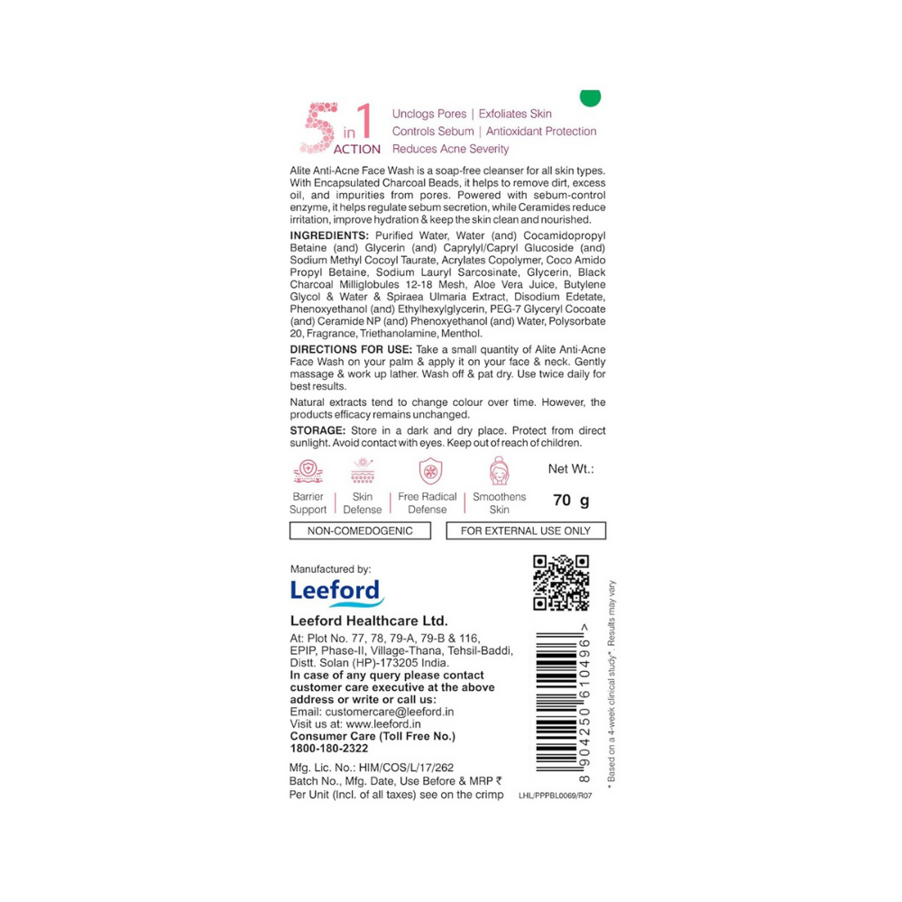 Alite Anti-Acne 5-in-1 Face Wash - Encapsulated Charcoal, Sebum Control Enzyme & Ceramides | Grocsy