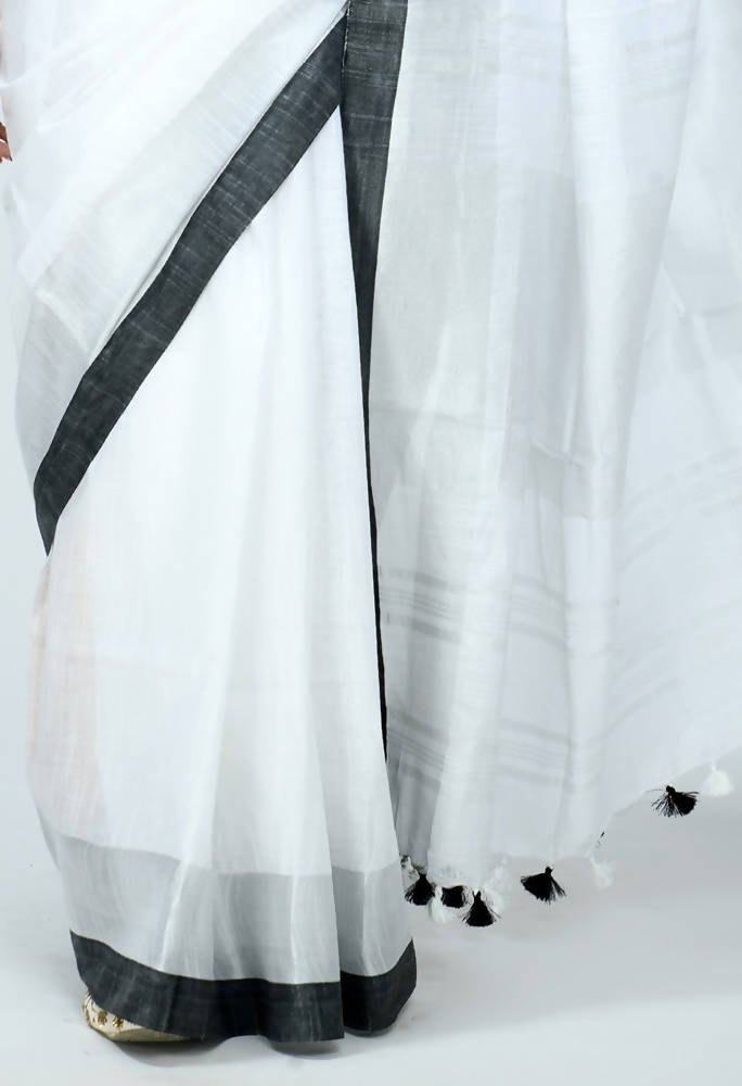 Mominos Fashion Moeza Beautiful Bhagalpuri Handloom Silk White Saree | Grocsy